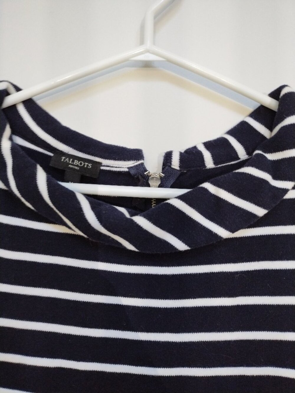 Talbots 100% cotton navy/white striped midi sleeveless dress